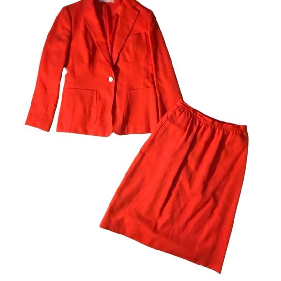 Vintage Evan Picone Linen Lined Red 2 piece Jacket Pockets Suit 10 12 Union Made - Picture 11 of 11